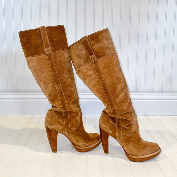 Michael Kors Suede Camel/Tan Tall Heeled Boots - Picture 1 of 8